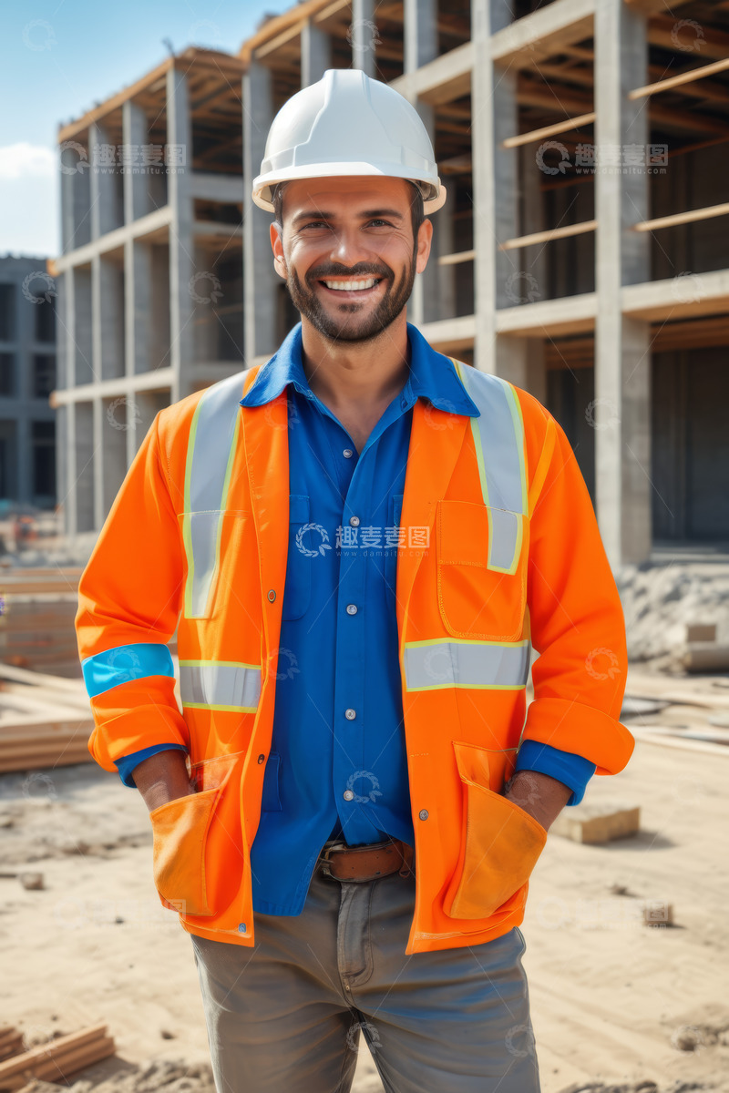 高清大图下载【趣麦麦图】建筑工地工人微笑留影
