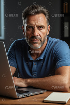 中年男子专注使用笔记本电脑