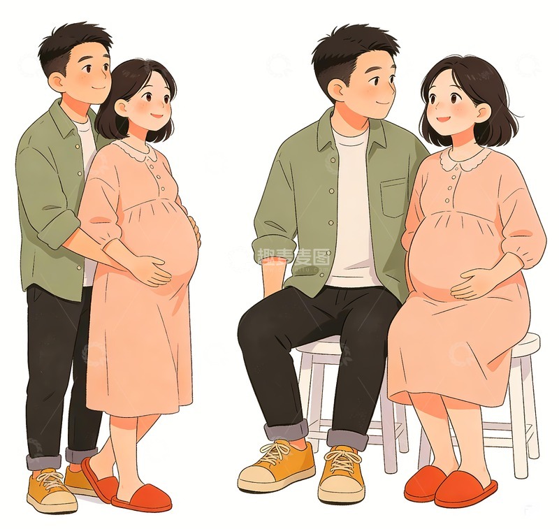 高清大图下载【趣麦麦图】一对夫妻孕妇