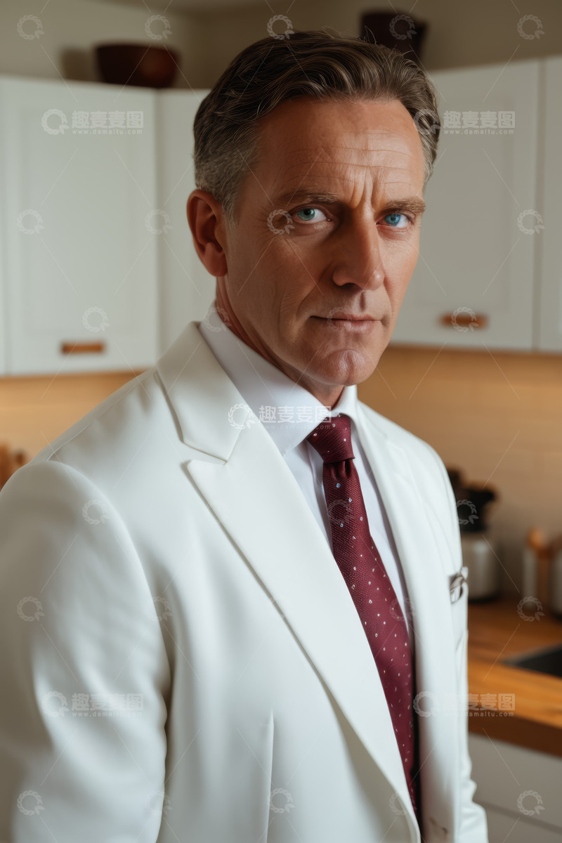 高清大图下载【趣麦麦图】身着白西装的男士室内肖像