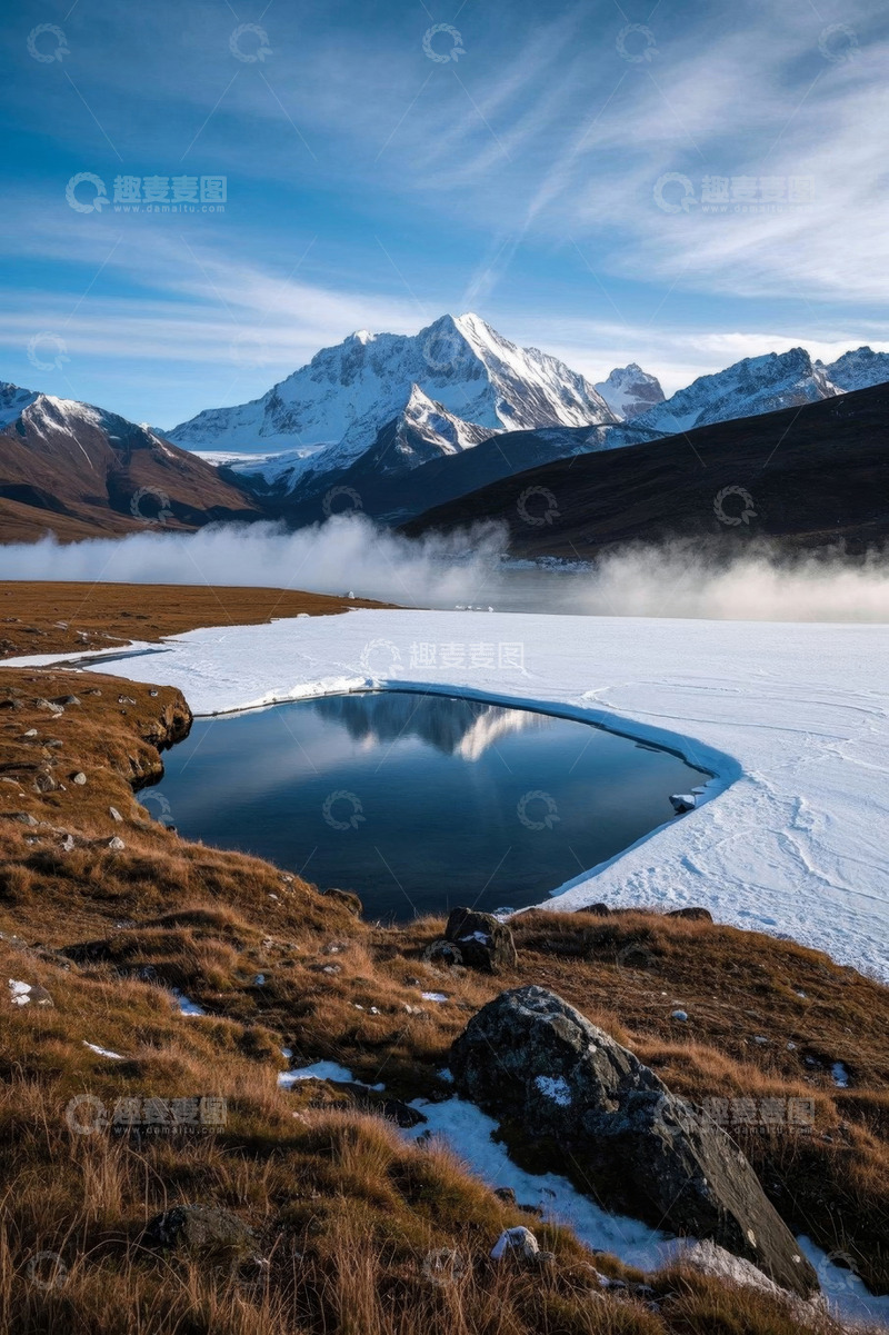 高清大图下载【趣麦麦图】雪山下的湖泊自然风光