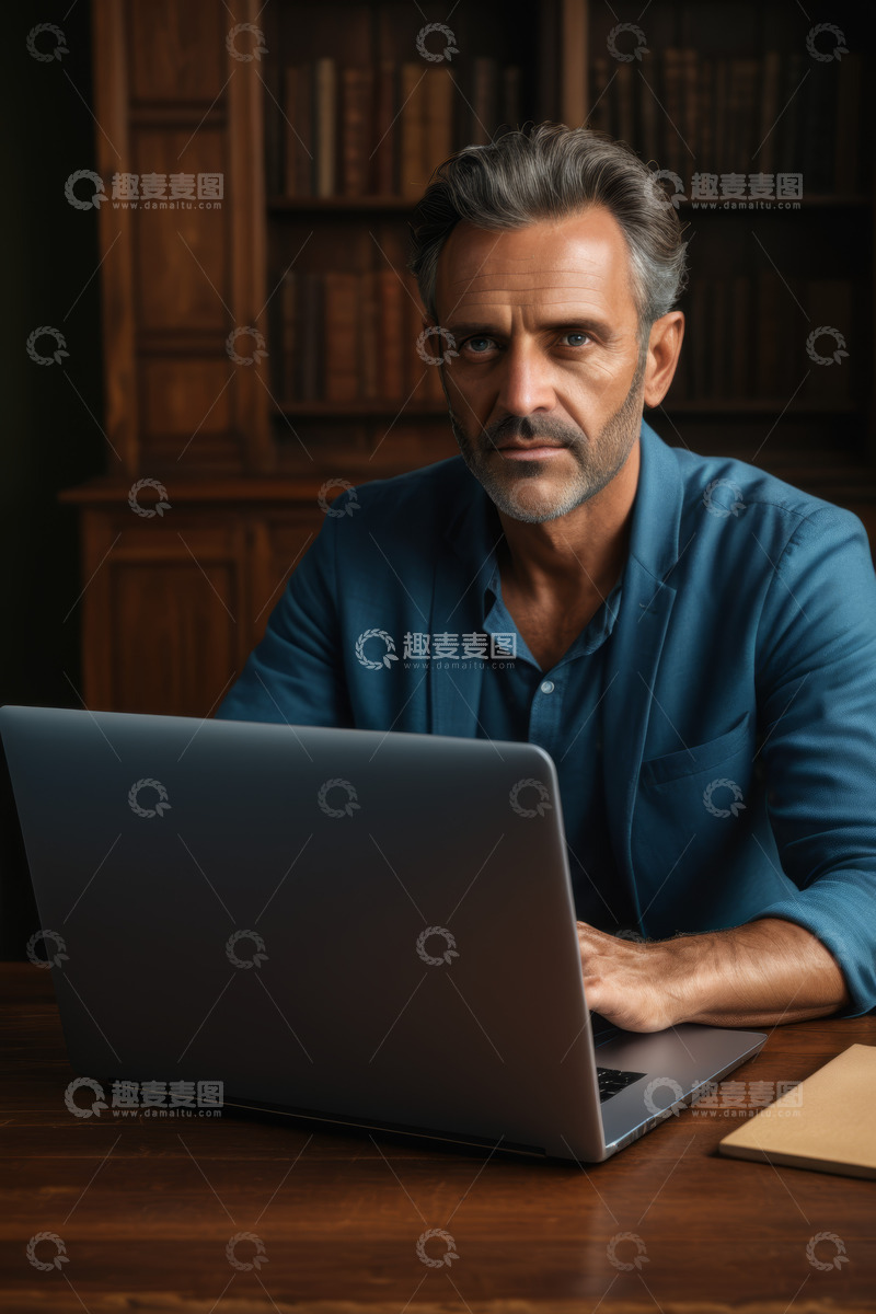 高清大图下载【趣麦麦图】成熟男性专注使用笔记本电脑