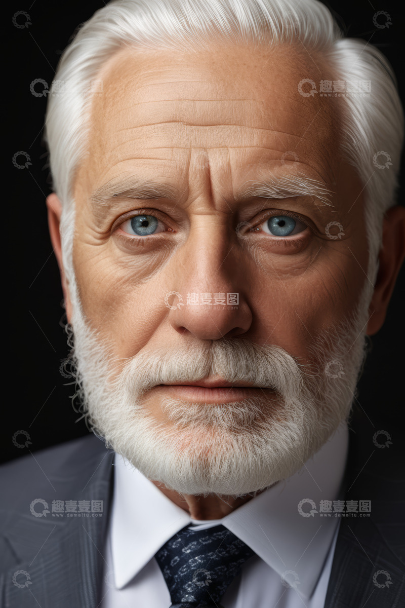 高清大图下载【趣麦麦图】西装白发老人正面肖像