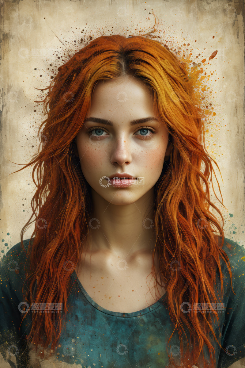 高清大图下载【趣麦麦图】红发女子面部特写