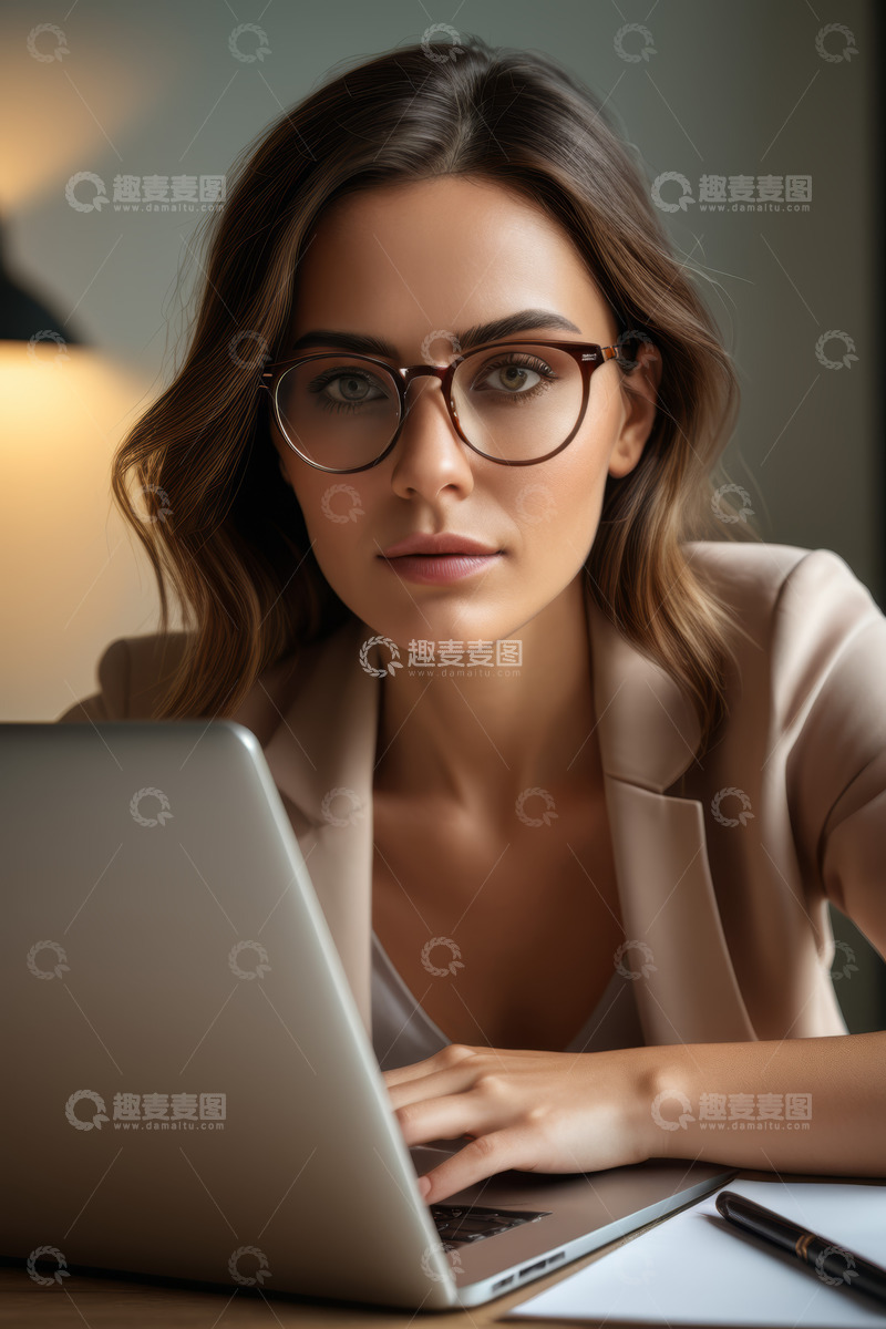 高清大图下载【趣麦麦图】女商人专注使用笔记本电脑