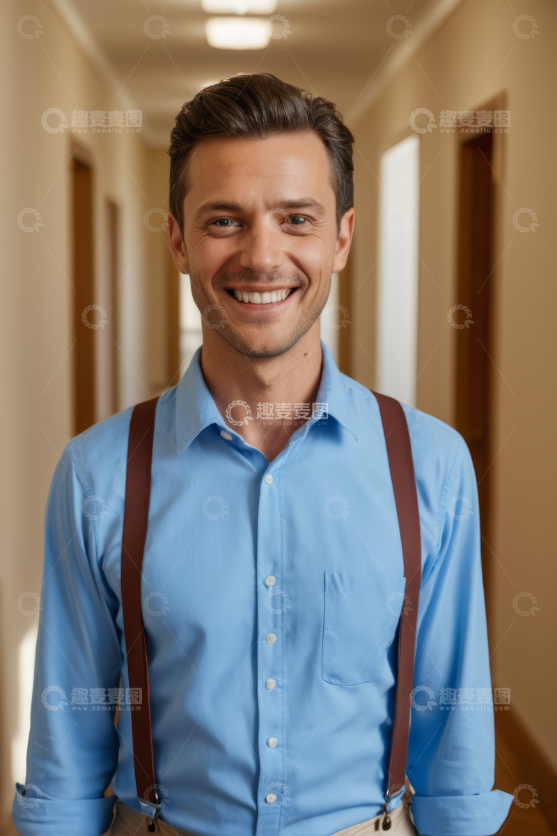 高清大图下载【趣麦麦图】走廊中微笑的年轻男士