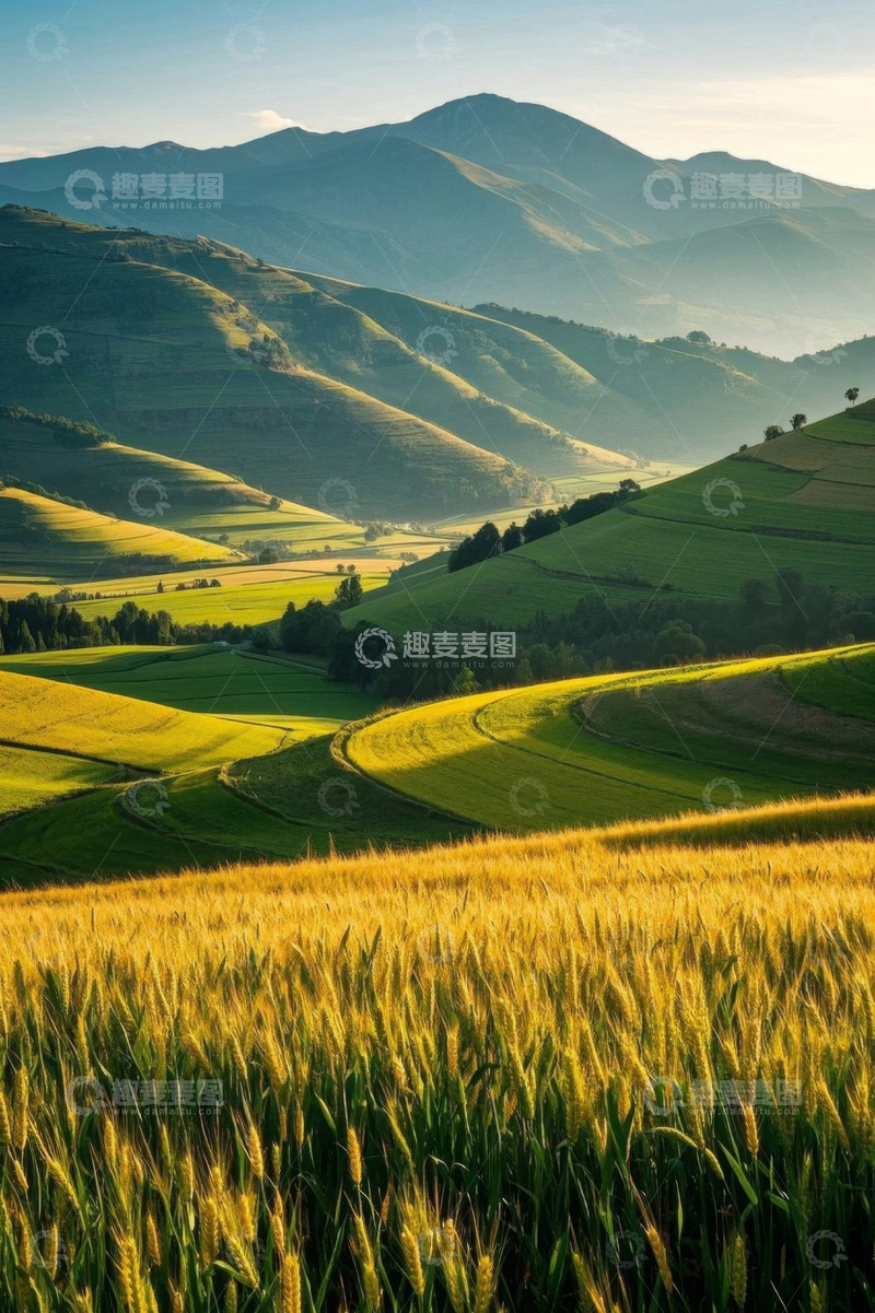 高清大图下载【趣麦麦图】田野麦田与远山自然风光