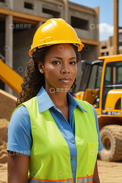 工地前的女性建筑工人