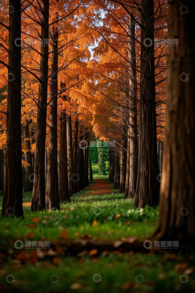 高清大图下载【趣麦麦图】秋日森林中的林荫小道