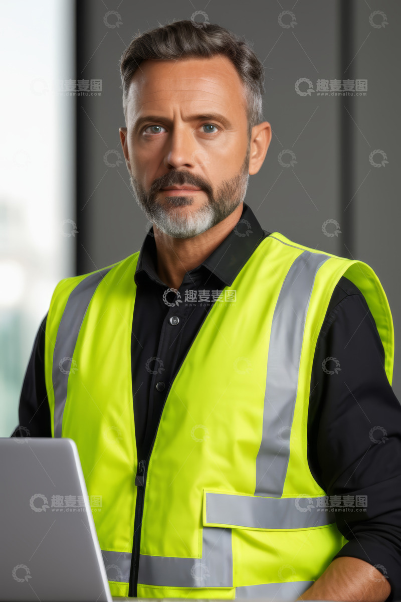 高清大图下载【趣麦麦图】穿反光背心男人办公肖像