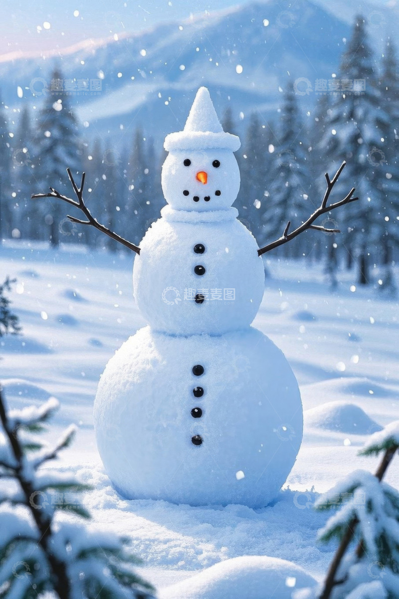 高清大图下载【趣麦麦图】雪地里的雪人景观