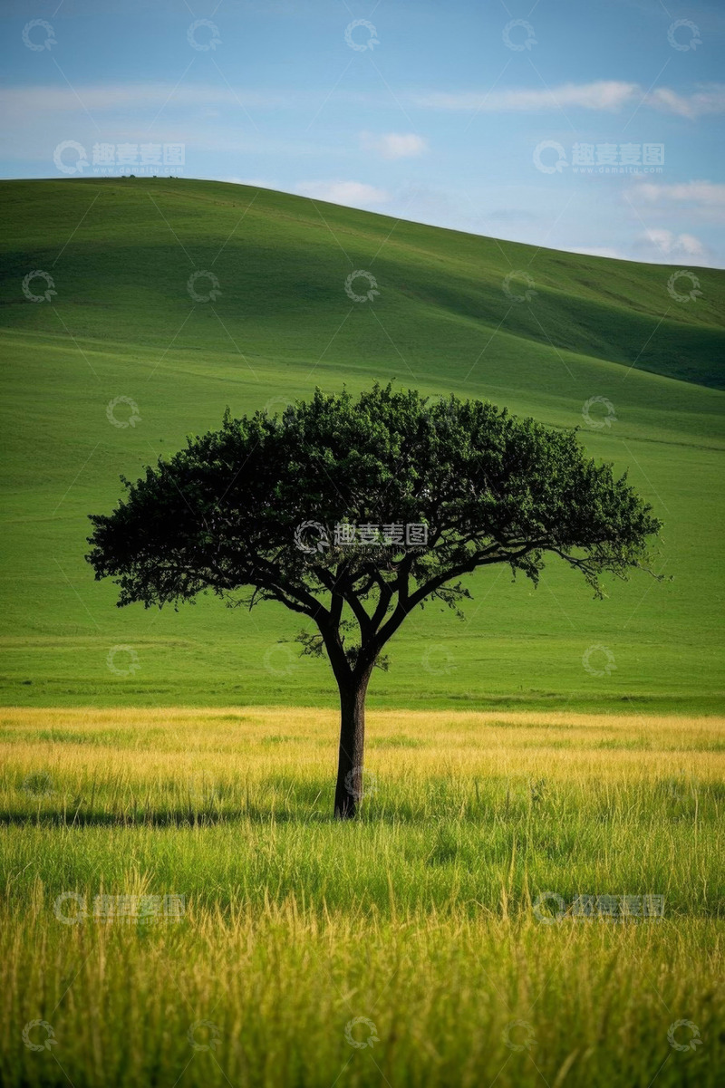 高清大图下载【趣麦麦图】草原上的孤独树木