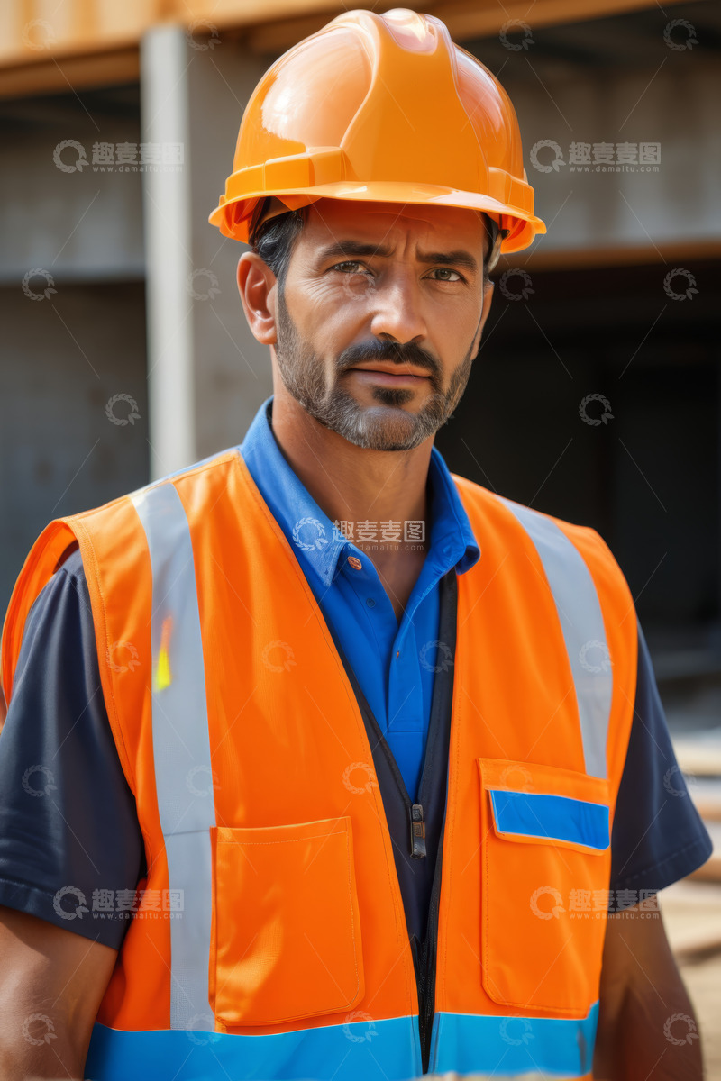 高清大图下载【趣麦麦图】建筑工人戴安全帽工作特写