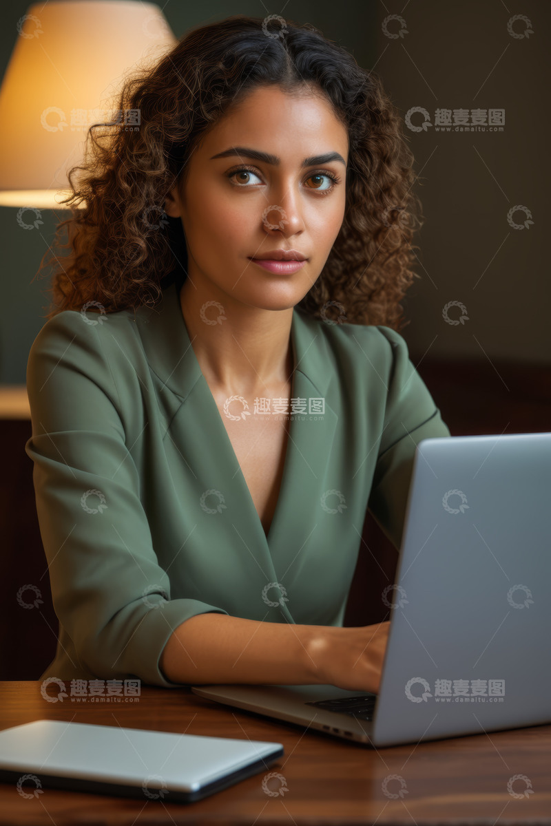 高清大图下载【趣麦麦图】职业女性使用笔记本电脑办公