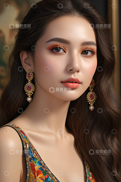 佩戴华丽耳饰的女性肖像