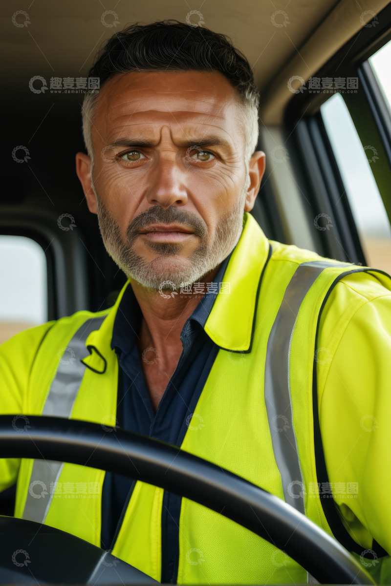 高清大图下载【趣麦麦图】卡车司机驾驶位近景人像