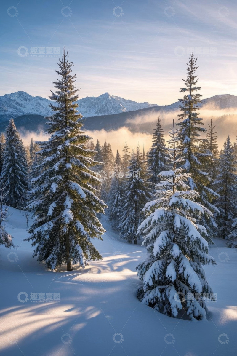 高清大图下载【趣麦麦图】雪后山林自然风光