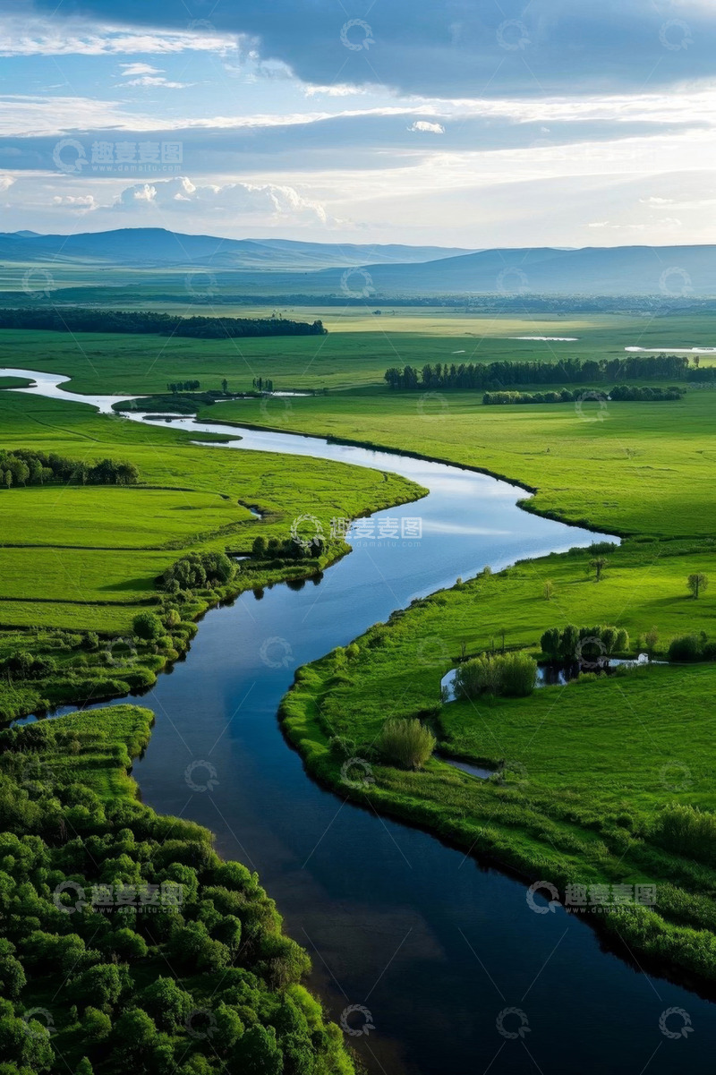 高清大图下载【趣麦麦图】航拍草原河流自然风光
