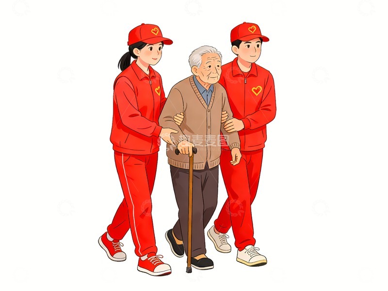 高清大图下载【趣麦麦图】两名志愿者扶着老人