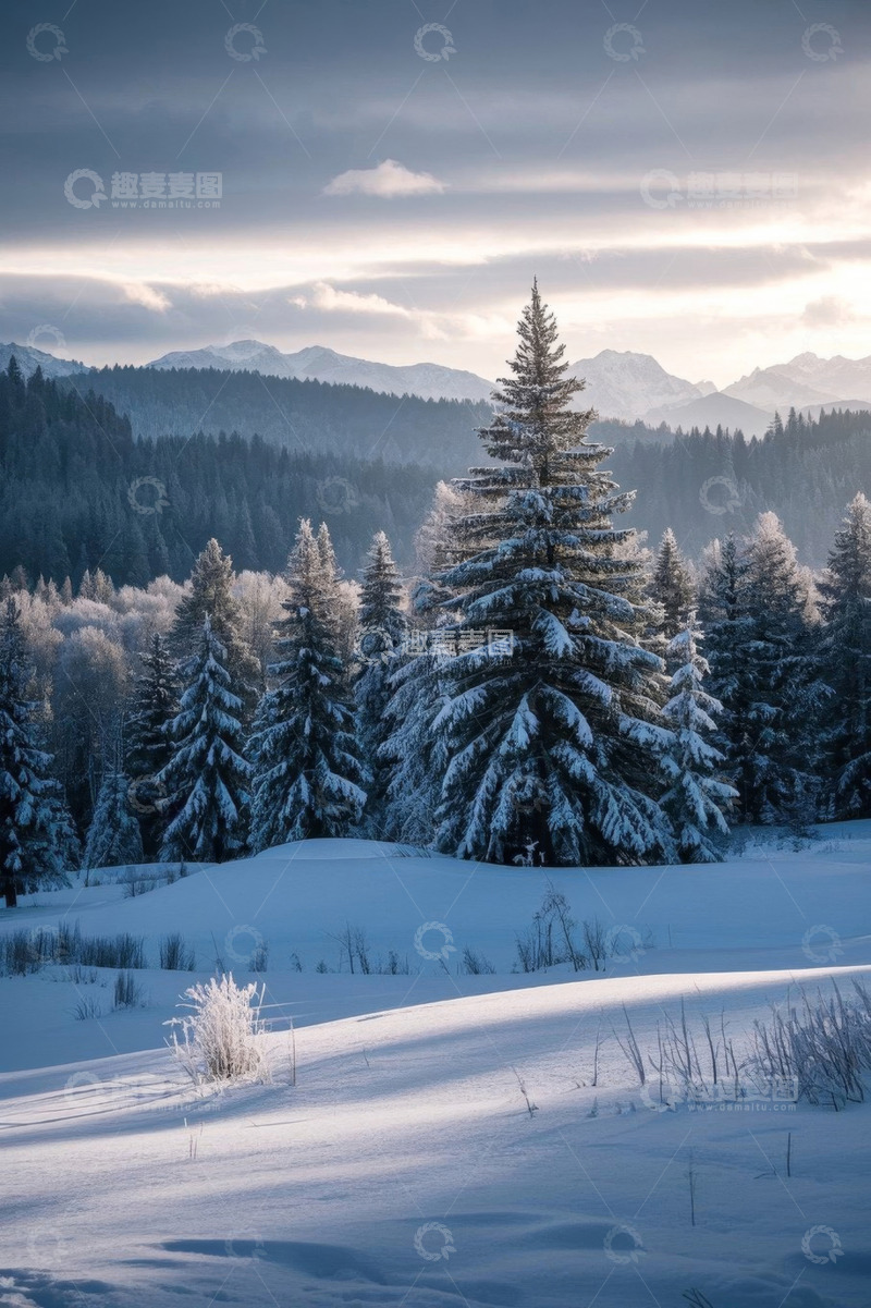 高清大图下载【趣麦麦图】冬日雪覆盖的山林风景