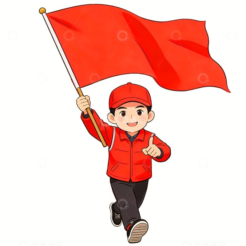 高清大图下载【趣麦麦图】志愿者举着红旗跑步
