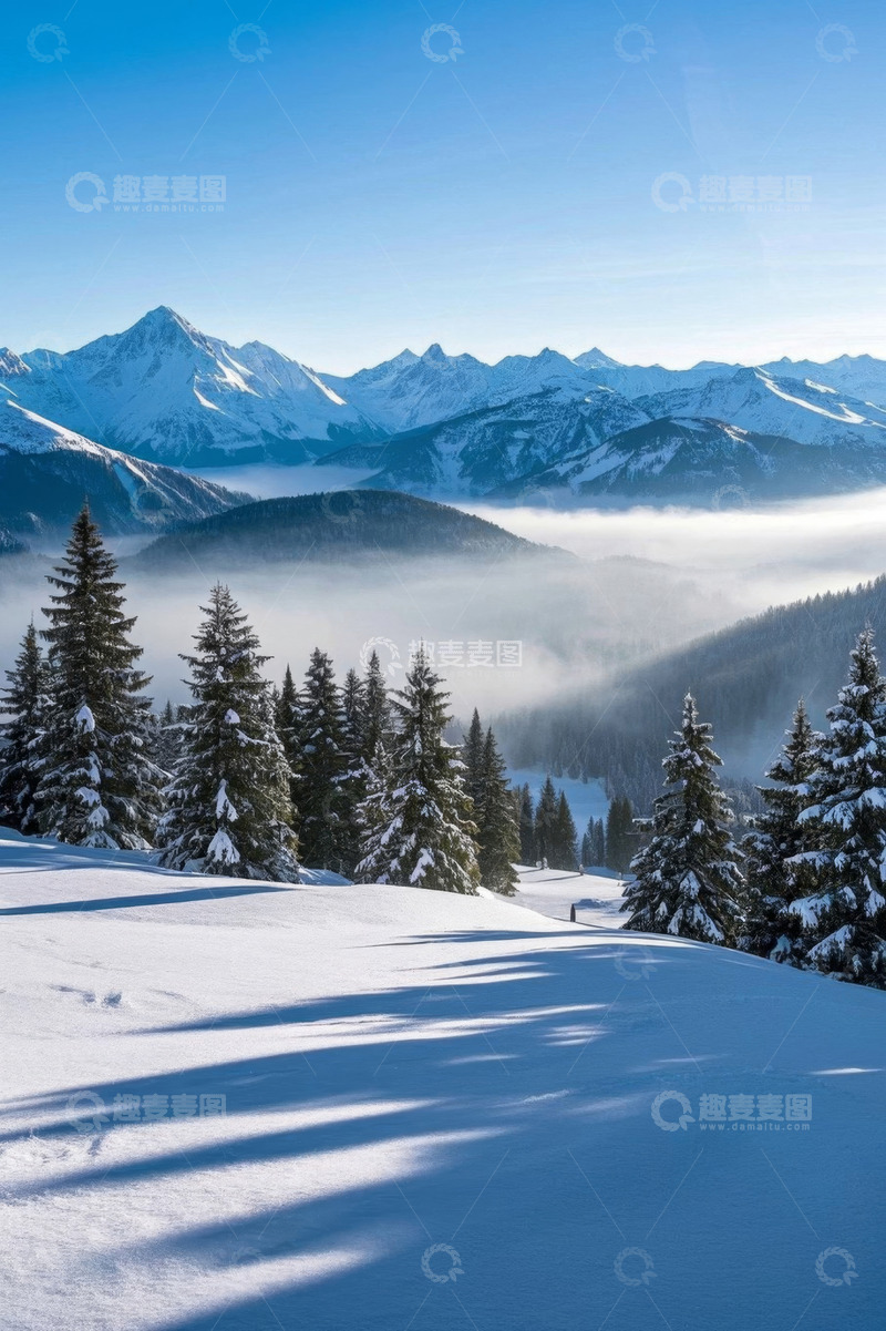高清大图下载【趣麦麦图】雪山森林雪景自然风光
