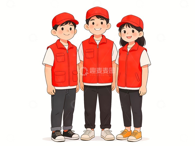 高清大图下载【趣麦麦图】三名志愿者插画