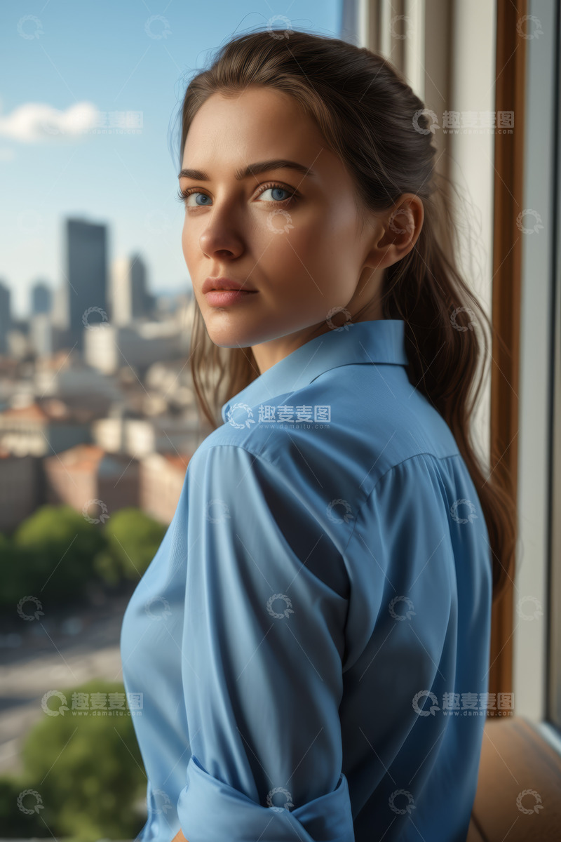 高清大图下载【趣麦麦图】窗边商务装扮女性肖像