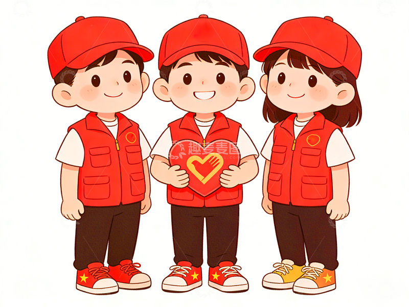 高清大图下载【趣麦麦图】三名志愿者卡通