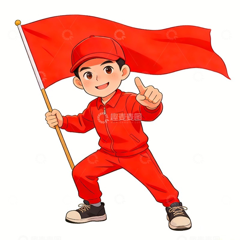 高清大图下载【趣麦麦图】一名举着红旗的志愿者