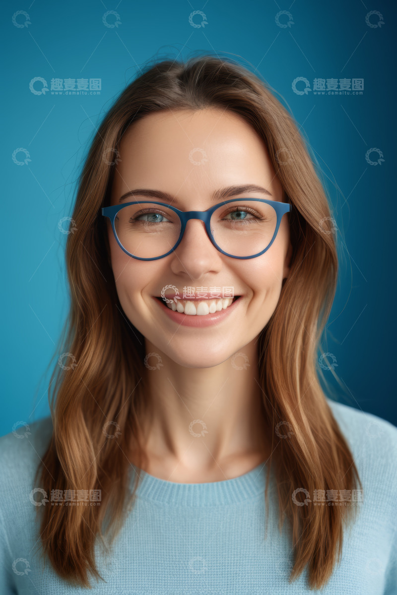 高清大图下载【趣麦麦图】戴眼镜微笑的女性肖像