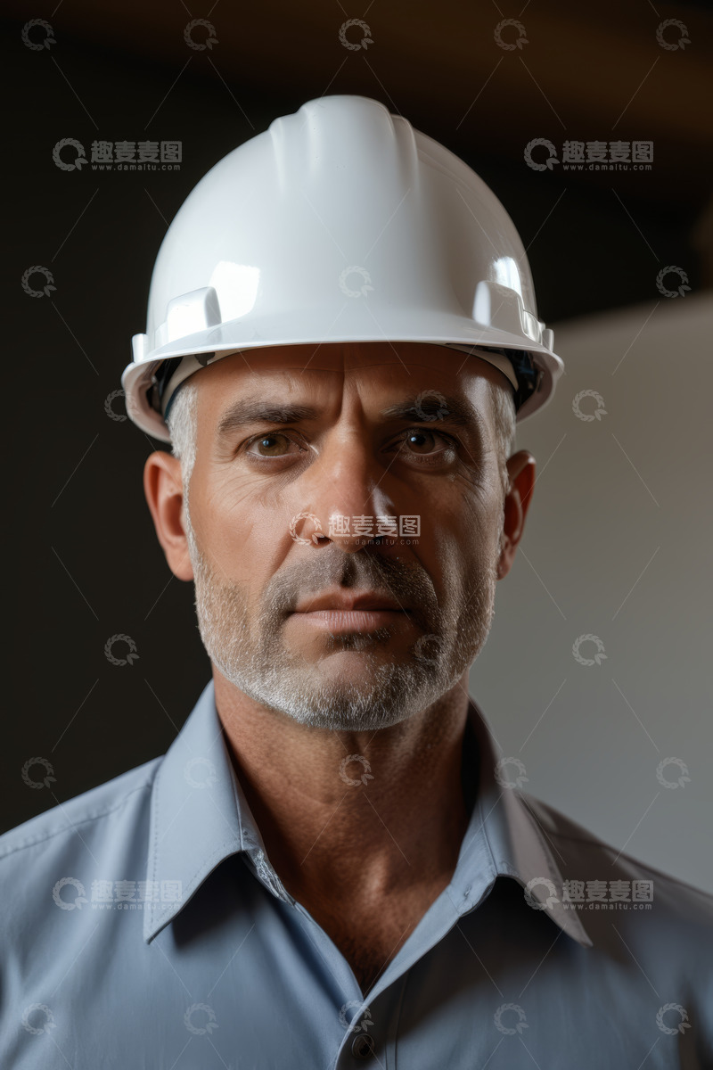 高清大图下载【趣麦麦图】戴安全帽的男性工作者特写