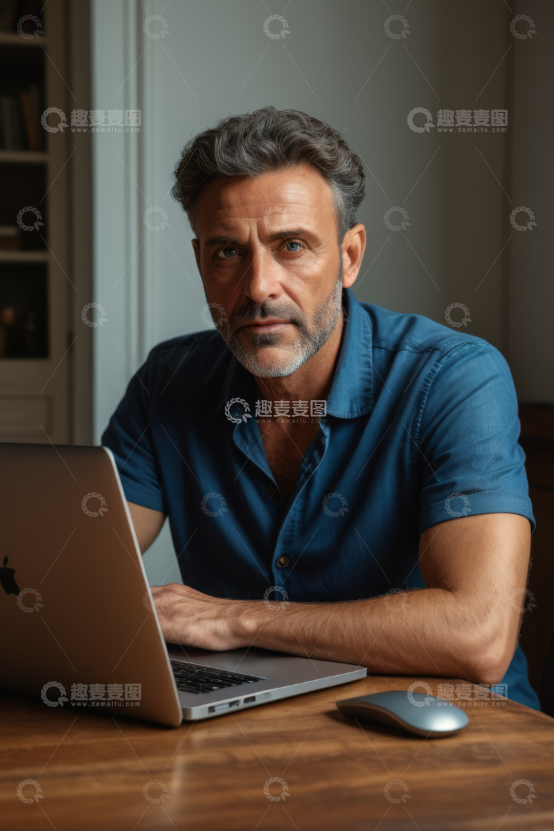高清大图下载【趣麦麦图】成熟男性使用笔记本电脑办公