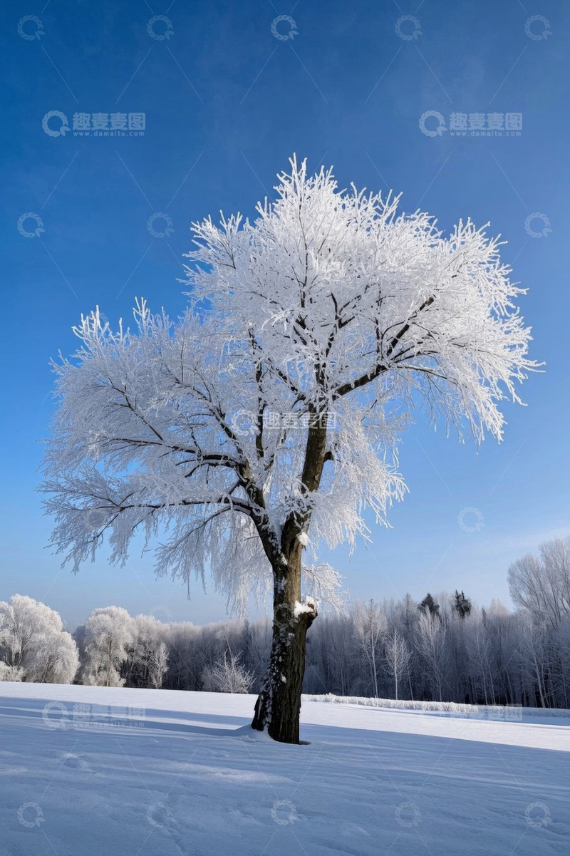 高清大图下载【趣麦麦图】雪地中覆雪树木自然景观