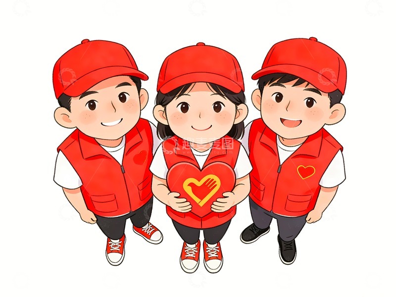 高清大图下载【趣麦麦图】三名志愿者看着镜头