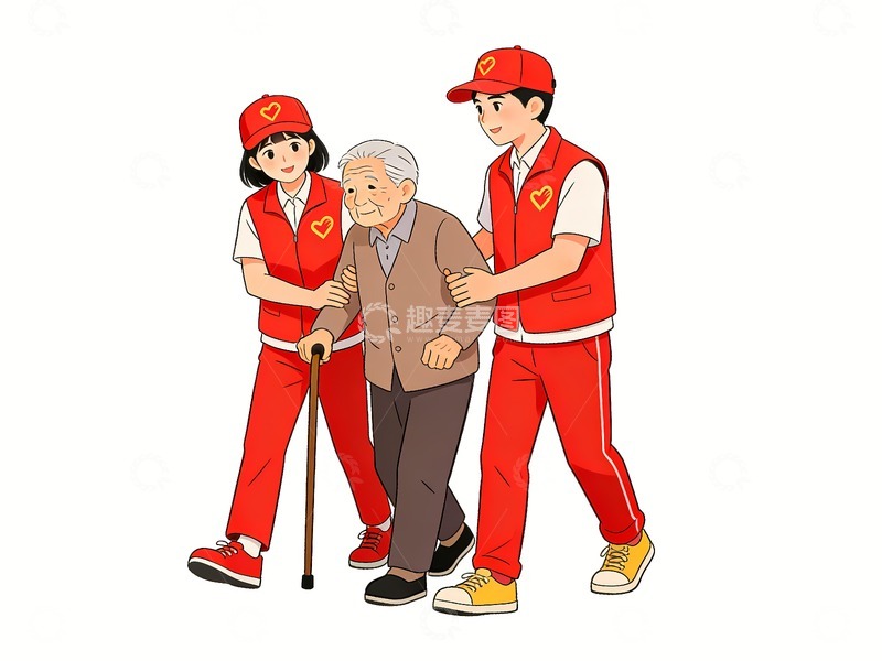 高清大图下载【趣麦麦图】志愿者扶着老人