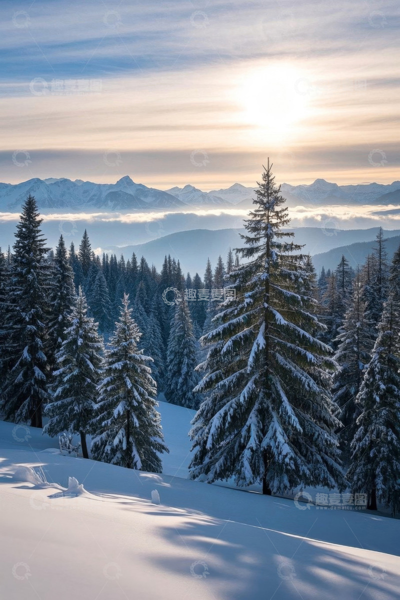 高清大图下载【趣麦麦图】雪山森林冬日自然景观