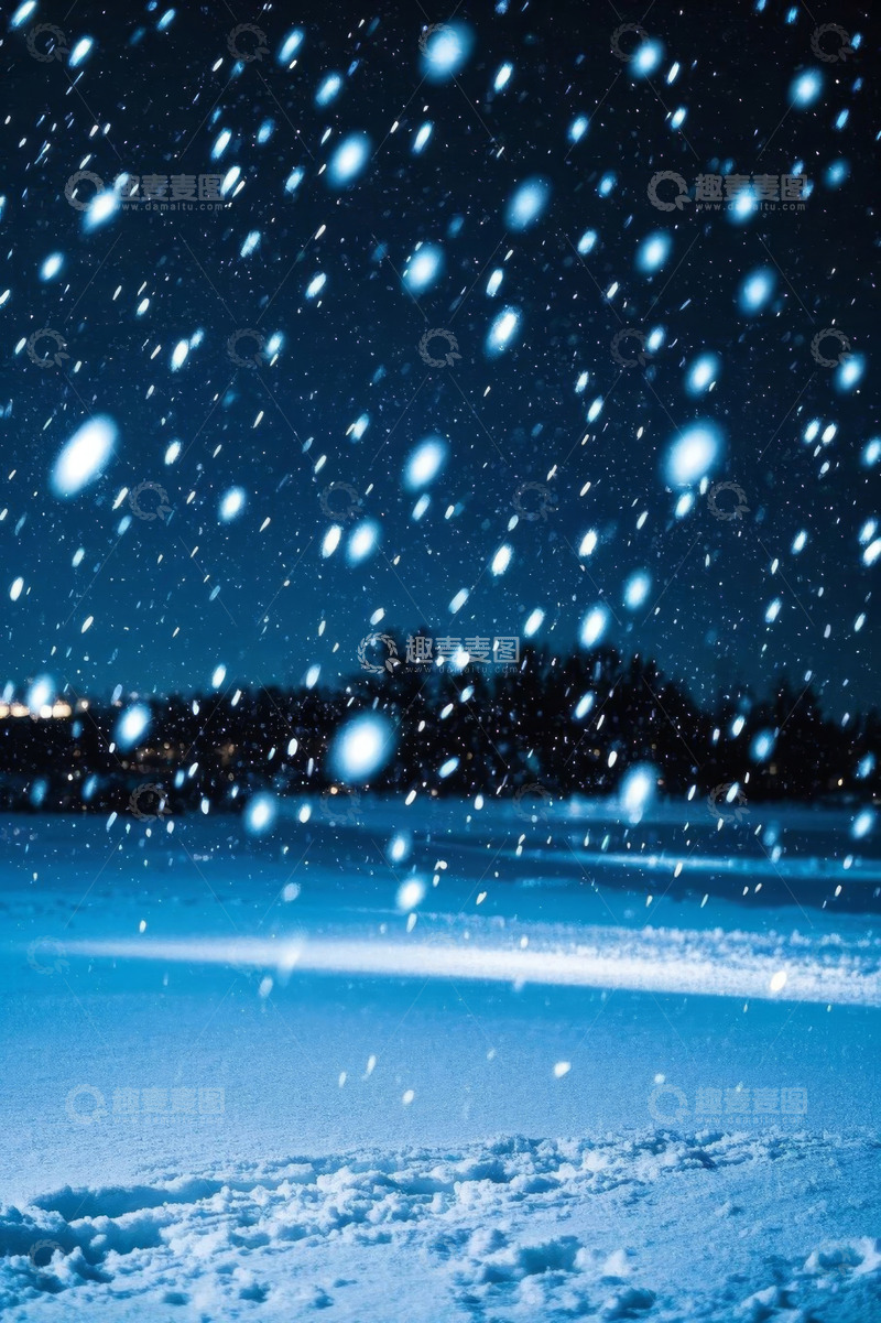 高清大图下载【趣麦麦图】夜晚飘落的雪花自然景观