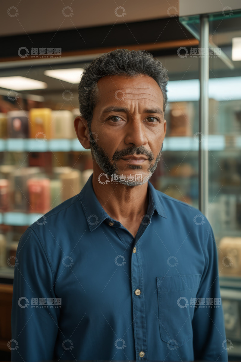 高清大图下载【趣麦麦图】穿蓝色衬衫男子的肖像