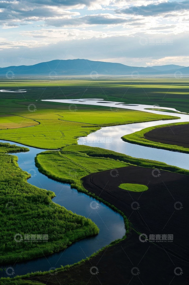 高清大图下载【趣麦麦图】草原河流自然风光航拍