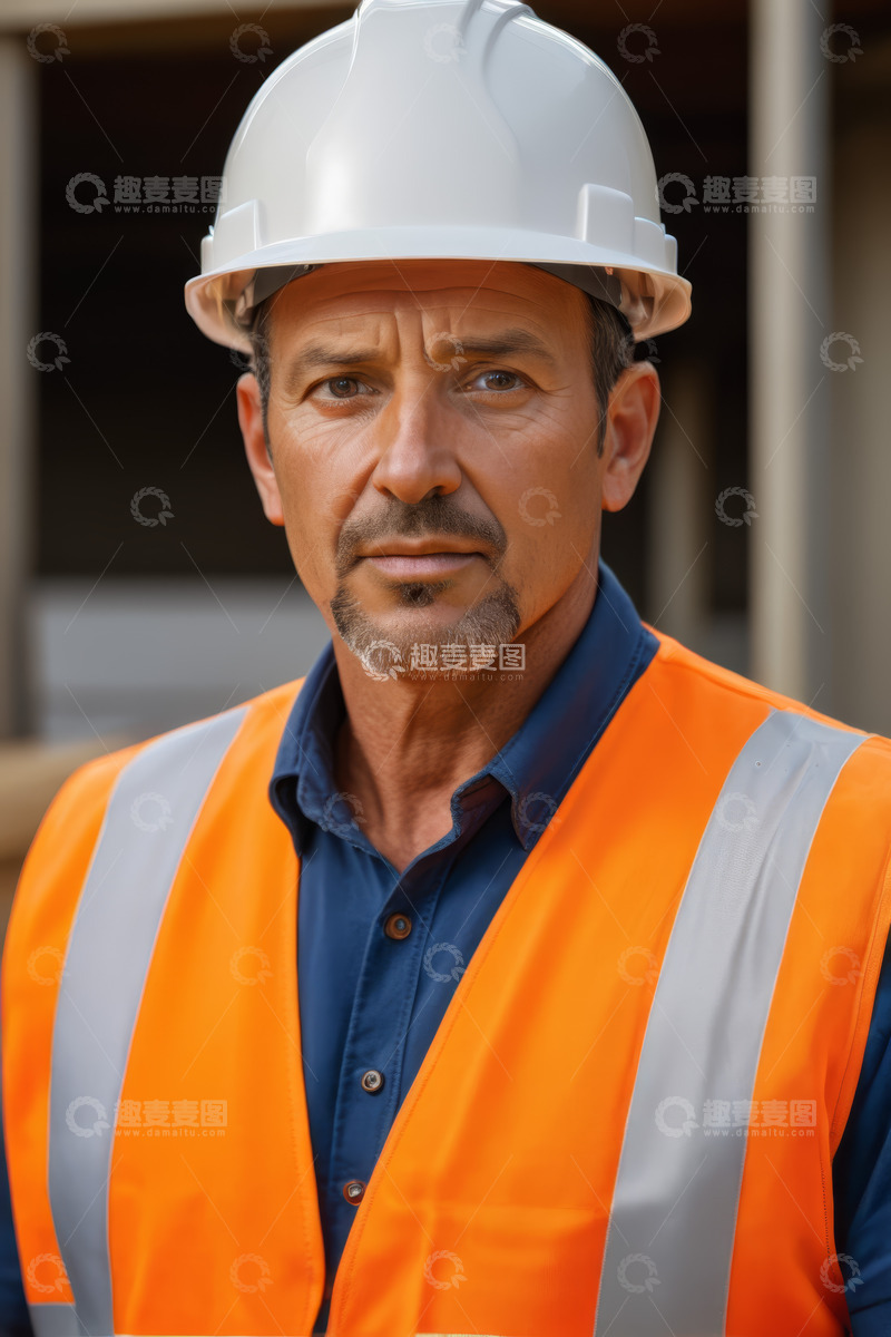 高清大图下载【趣麦麦图】戴安全帽穿反光背心的男性