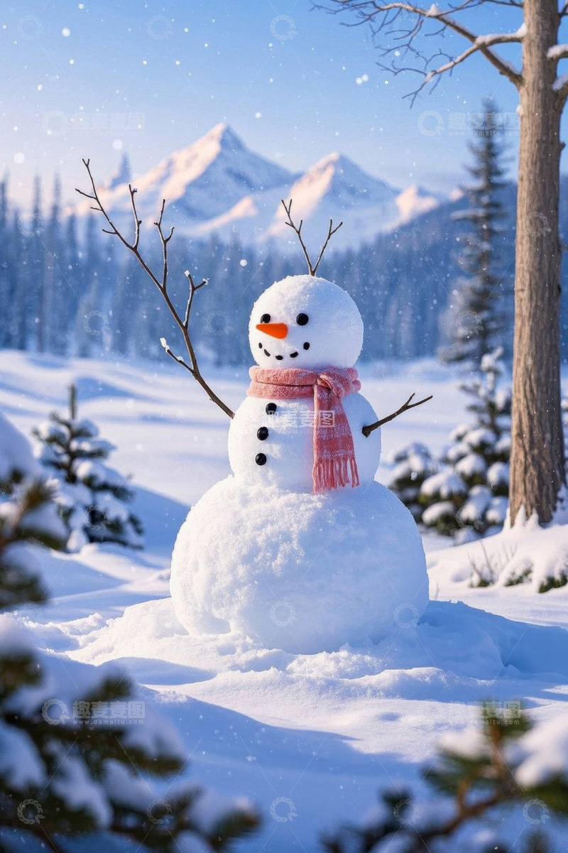 高清大图下载【趣麦麦图】雪地中的可爱雪人