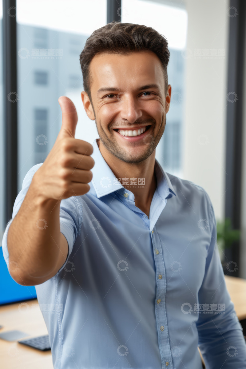 高清大图下载【趣麦麦图】商务男士办公室内竖大拇指