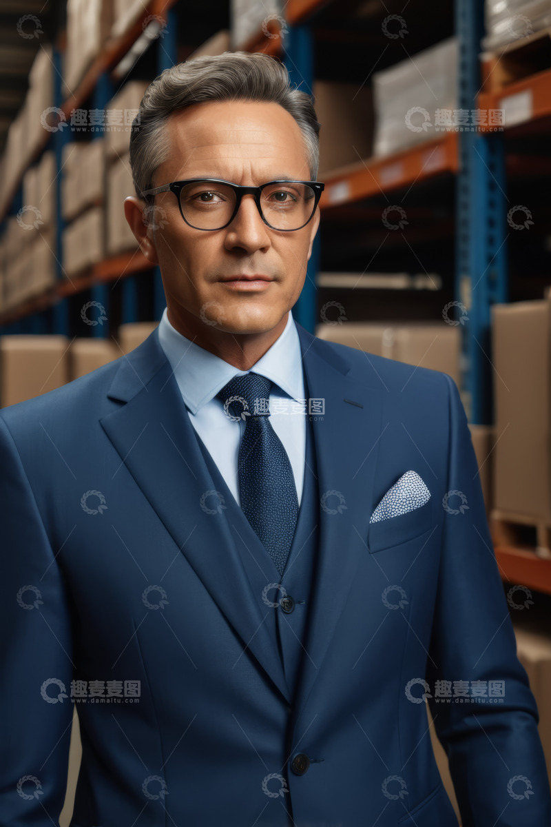 高清大图下载【趣麦麦图】身着西装男子在仓库前的形象