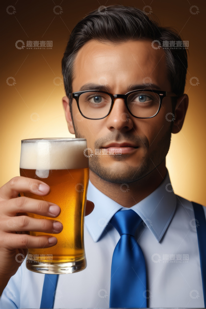 高清大图下载【趣麦麦图】西装男士手持啤酒杯