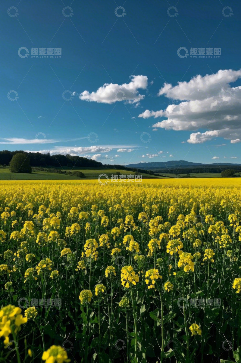 高清大图下载【趣麦麦图】田野中盛开的黄色油菜花