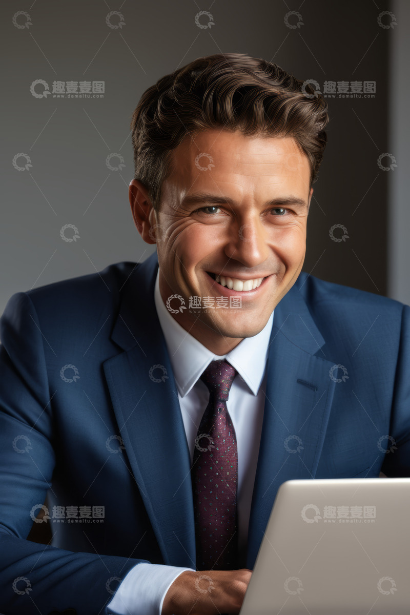 高清大图下载【趣麦麦图】西装男士使用笔记本电脑