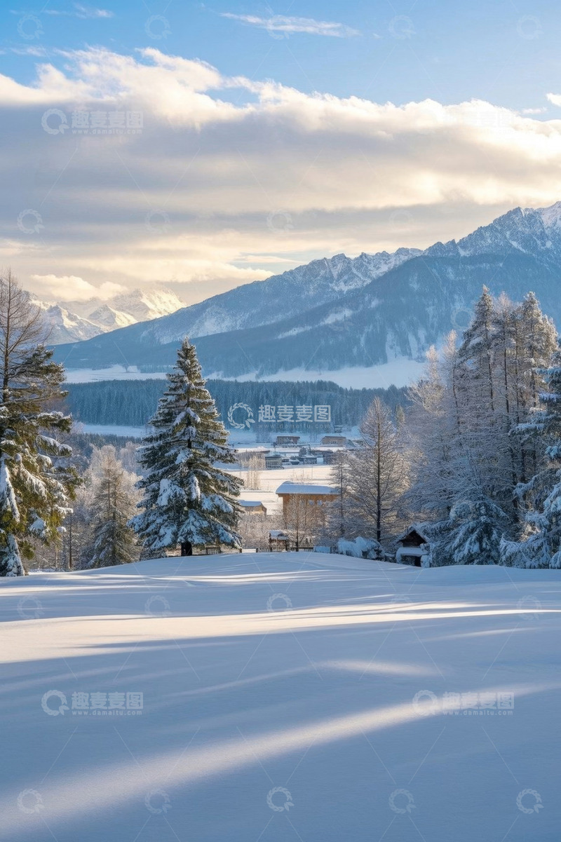 高清大图下载【趣麦麦图】冬日雪山森林雪景风光