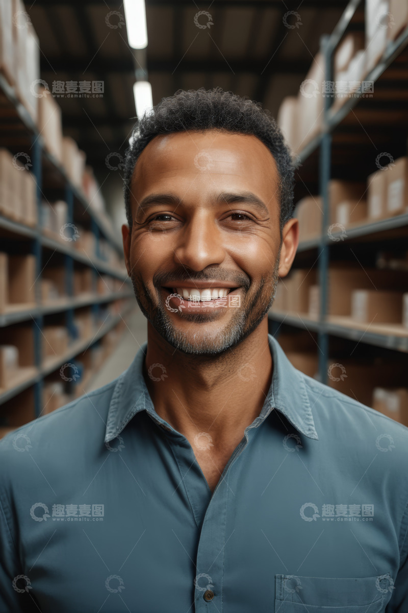 高清大图下载【趣麦麦图】仓库中微笑的男性人物肖像