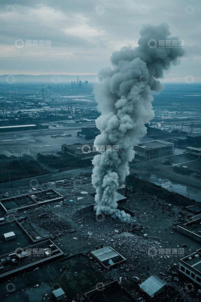 高清大图下载【趣麦麦图】工业区上空浓烟排放景象